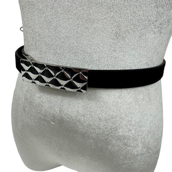 Black and Teal Blue Reversible Women's Designer Belt, Silver Buckle, M/L - Picture 3 of 14